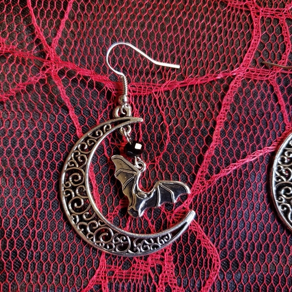 * SOLD OUT* Moon Bat Dangle Earrings - Picture 2 of 5